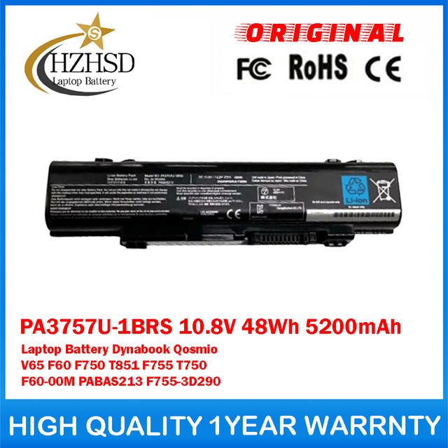 PA3757U-1BRS 10.8V 48Wh 5200mAh Genuine Original Laptop Battery For Toshiba Dynabook Qosmio V65 F60 F750 T851 F755 T750 F60-00M PABAS213 F755-3D290