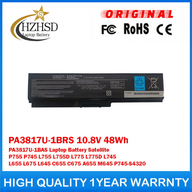 PA3817U-1BRS 10.8V 48Wh PA3817U-1BAS Genuine Original Laptop Battery For Toshiba Satellite P755 P745 L755 L755D L775 L775D L745 L655 L675 L645 C655 C675 A655 M645 P745-S4320