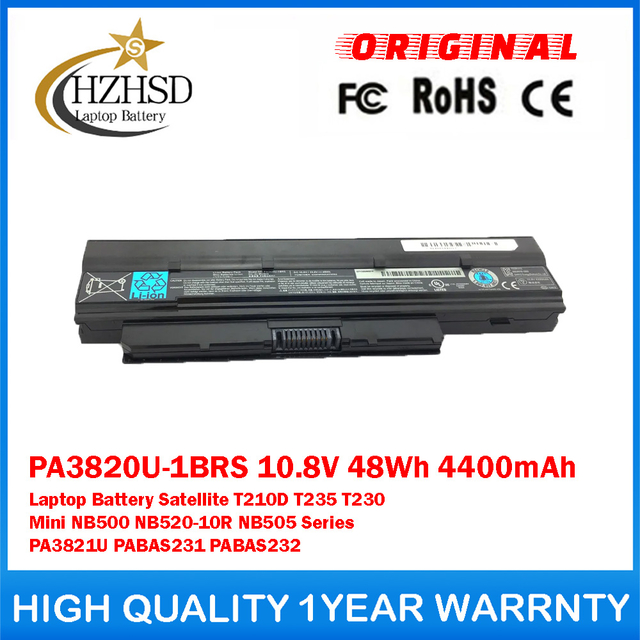 PA3820U-1BRS 10.8V 48Wh 4400mAh Genuine Original Laptop Battery For Toshiba Satellite T210D T235 T230 Mini NB500 NB520-10R NB505 Series PA3821U PABAS231 PABAS232