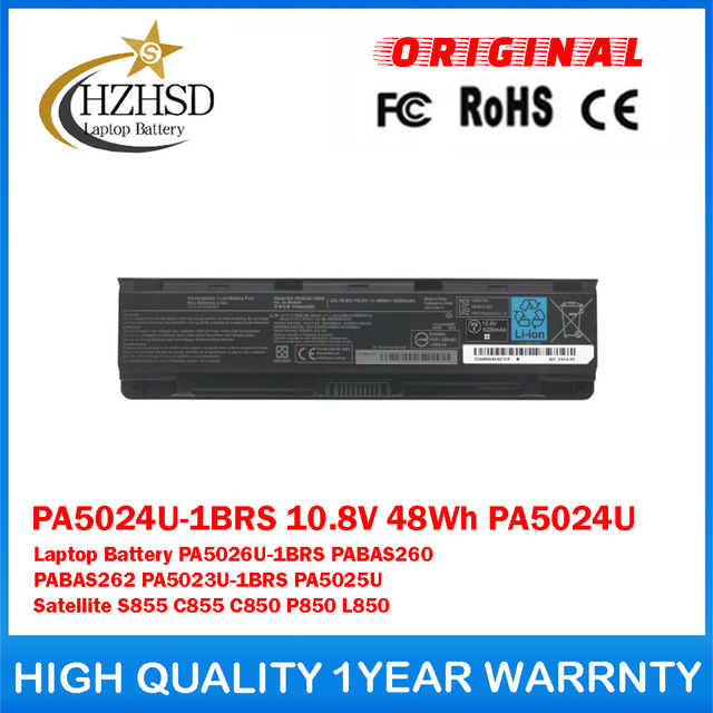 PA5024U-1BRS 10.8V 48Wh PA5024U Genuine Original Laptop Battery For Toshiba PA5026U-1BRS PABAS260 PABAS262 PA5023U-1BRS PA5025U Satellite S855 C855 C850 P850 L850