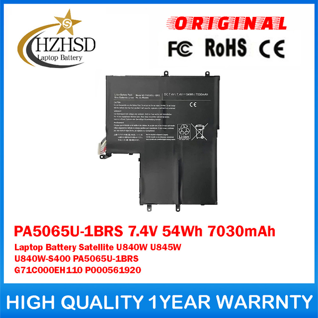PA5065U-1BRS 7.4V 54Wh 7030mAh Genuine Original Laptop Battery For Toshiba Satellite U840W U845W U840W-S400 PA5065U-1BRS G71C000EH110 P000561920