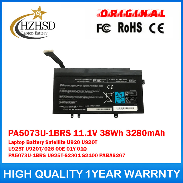 PA5073U-1BRS 11.1V 38Wh 3280mAh Genuine Original Laptop Battery For Toshiba Satellite U920 U920T U925T U920T/028 00E 01Y 01Q PA5073U-1BRS U925T-S2301 S2100 PABAS267