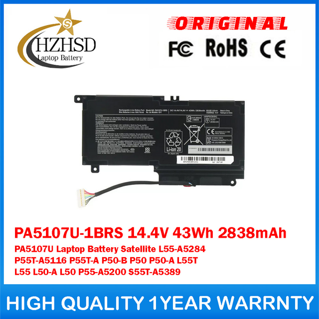 PA5107U-1BRS 14.4V 43Wh 2838mAh PA5107U Genuine Original Laptop Battery For Toshiba Satellite L55-A5284 P55T-A5116 P55T-A P50-B P50 P50-A L55T L55 L50-A L50 P55-A5200 S55T-A5389