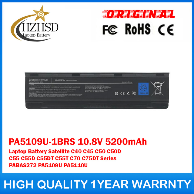 PA5109U-1BRS 10.8V 5200mAh Genuine Original Laptop Battery For Toshiba Satellite C40 C45 C50 C50D C55 C55D C55DT C55T C70 C75DT Series PABAS272 PA5109U PA5110U
