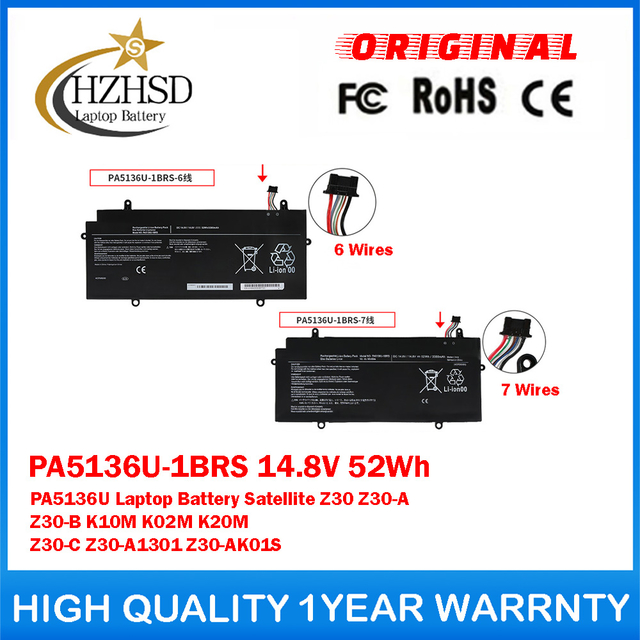 PA5136U-1BRS 14.8V 52Wh PA5136U Genuine Original Laptop Battery For Toshiba Satellite Z30 Z30-A Z30-B K10M K02M K20M Z30-C Z30-A1301 Z30-AK01S