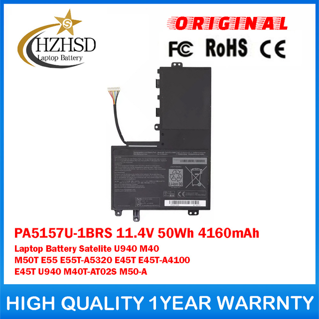 PA5157U-1BRS 11.4V 50Wh 4160mAh Genuine Original Laptop Battery For Toshiba Satelite U940 M40 M50T E55 E55T-A5320 E45T E45T-A4100 E45T U940 M40T-AT02S M50-A