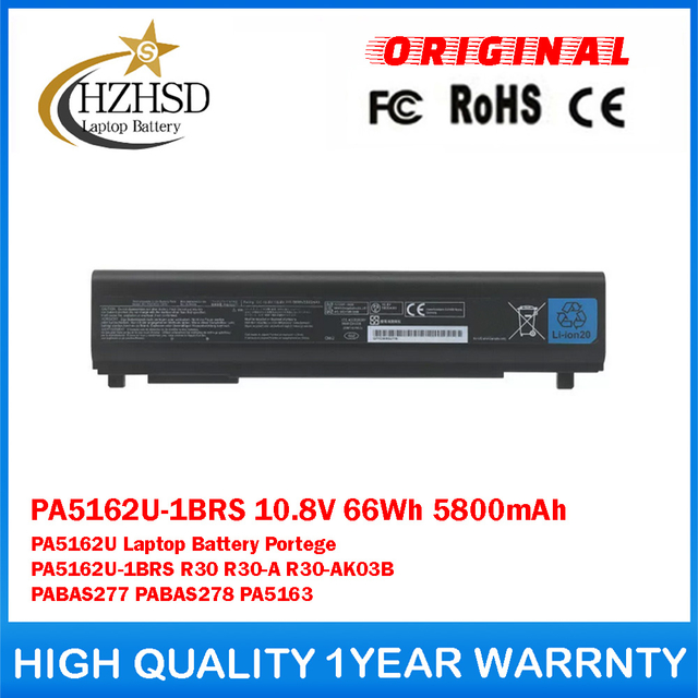 PA5162U-1BRS 10.8V 66Wh 5800mAh PA5162U Genuine Original Laptop Battery For Toshiba Portege PA5162U-1BRS R30 R30-A R30-AK03B PABAS277 PABAS278 PA5163