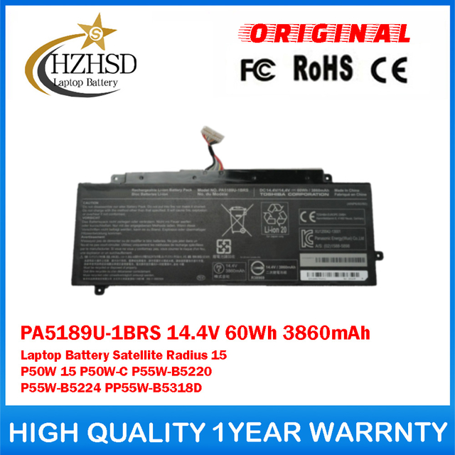 PA5189U-1BRS 14.4V 60Wh 3860mAh Genuine Original Laptop Battery For Toshiba Satellite Radius 15 P50W 15 P50W-C P55W-B5220 P55W-B5224 PP55W-B5318D