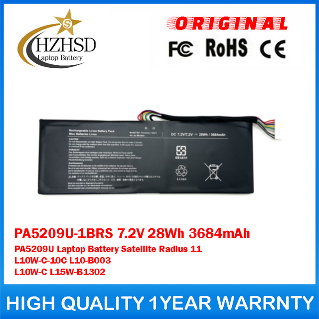 PA5209U-1BRS 7.2V 28Wh 3684mAh PA5209U Genuine Original Laptop Battery For Toshiba Satellite Radius 11 L10W-C-10C L10-B003 L10W-C L15W-B1302