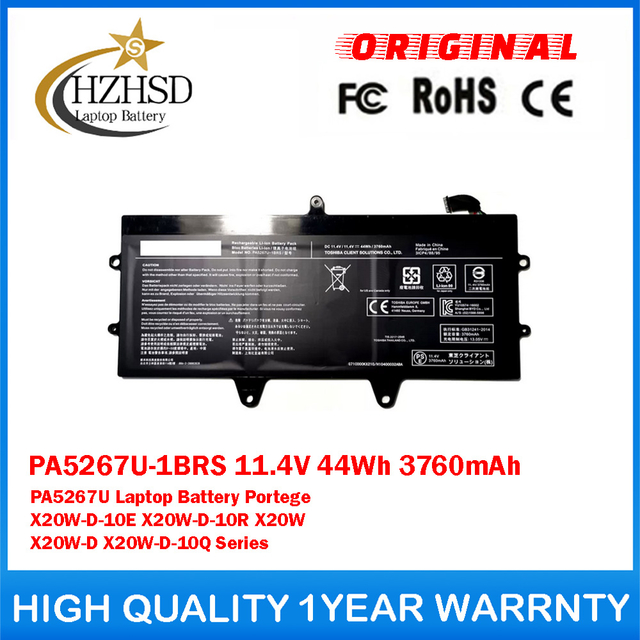 PA5267U-1BRS 11.4V 44Wh 3760mAh PA5267U Genuine Original Laptop Battery For Toshiba Portege X20W-D-10E X20W-D-10R X20W X20W-D X20W-D-10Q Series