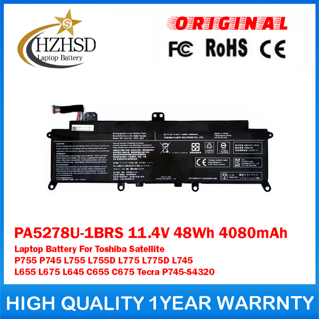 PA5278U-1BRS 11.4V 48Wh 4080mAh Genuine Original Laptop Battery For Toshiba Satellite P755 P745 L755 L755D L775 L775D L745 L655 L675 L645 C655 C675 Tecra P745-S4320