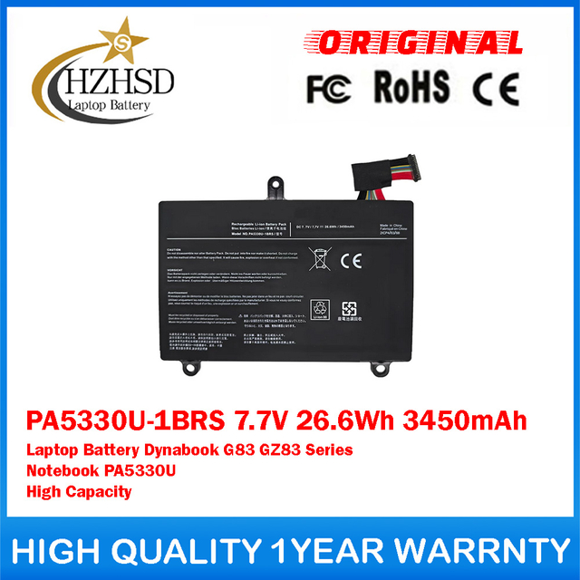 PA5330U-1BRS 7.7V 26.6Wh 3450mAh Genuine Original Laptop Battery For Toshiba Dynabook G83 GZ83 PA5330U Notebook 21CP4/63/68 High Capacity