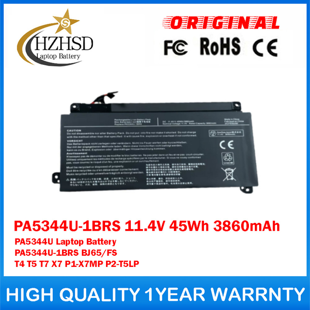 PA5344U-1BRS 11.4V 45Wh 3860mAh PA5344U Genuine Original Laptop Battery For Toshiba PA5344U-1BRS BJ65/FS T4 T5 T7 X7 P1-X7MP P2-T5LP