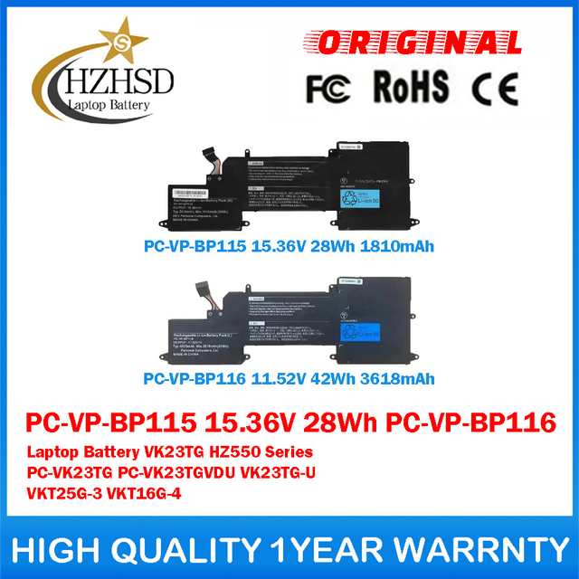 PC-VP-BP115 15.36V 28Wh PC-VP-BP116 Genuine Original Laptop Battery For NEC VersaPro VK23TG HZ550 Series PC-VK23TG PC-VK23TGVDU VK23TG-U VKT25G-3 VKT16G-4