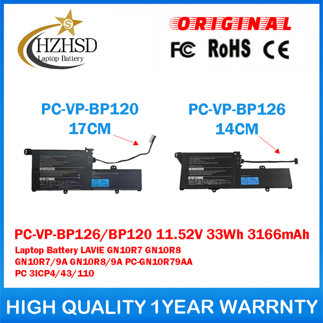 PC-VP-BP126/BP120 11.52V 33Wh 3166mAh Genuine Original Laptop Battery For NEC LAVIE GN10R7 GN10R8 GN10R7/9A GN10R8/9A PC-GN10R79AA PC 3ICP4/43/110