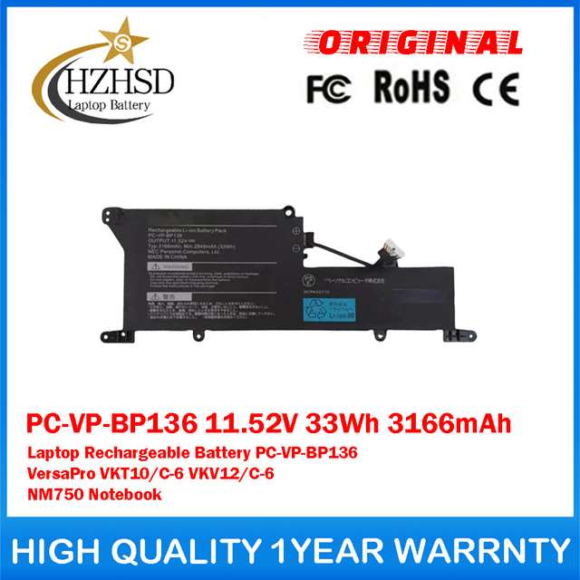 PC-VP-BP136 11.52V 33Wh 3166mAh Genuine Original Laptop Rechargeable Battery For NEC PC-VP-BP136 VersaPro VKT10/C-6 VKV12/C-6 NM750 Notebook