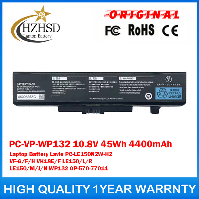 PC-VP-WP132 10.8V 45Wh 4400mAh Genuine Original Laptop Battery For NEC Lavie PC-LE150N2W-H2 VF-G/F/H VK18E/F LE150/L/R LE150/M/J/N WP132 OP-570-77014