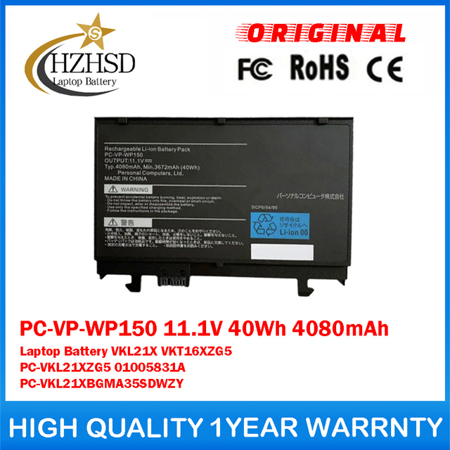 PC-VP-WP150 11.1V 40Wh 4080mAh Genuine Original Laptop Battery For NEC VKL21X VKT16XZG5 PC-VKL21XZG5 01005831A PC-VKL21XBGMA35SDWZY