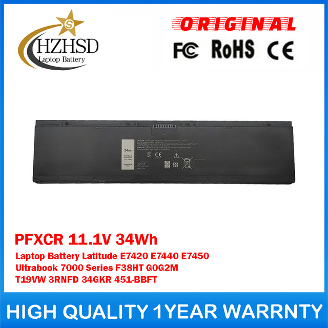 PFXCR 11.1V 34Wh Genuine Original Laptop Battery For Dell Latitude E7420 E7440 E7450 Ultrabook 7000 Series F38HT G0G2M T19VW 3RNFD 34GKR 451-BBFT
