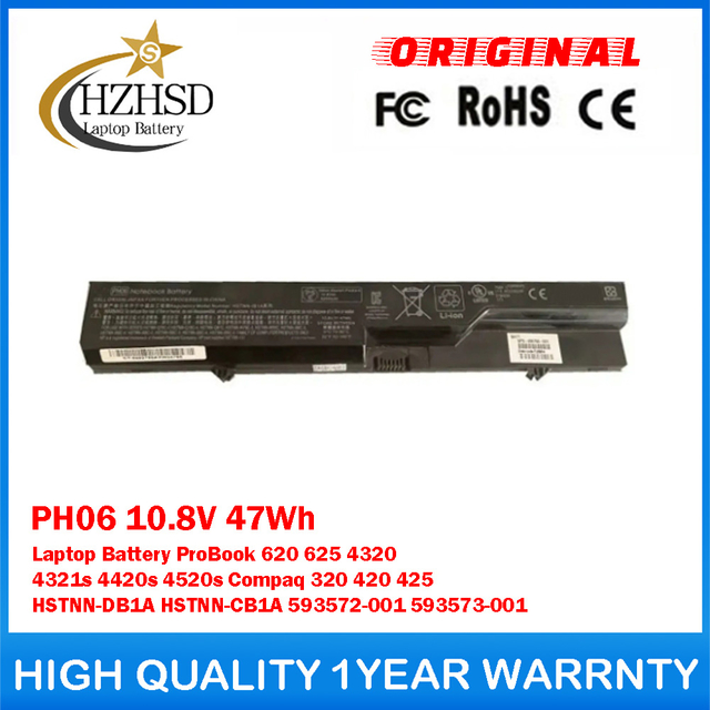 PH06 10.8V 47Wh Genuine Original Laptop Battery For HP ProBook 620 625 4320 4321s 4420s 4520s Compaq 320 420 425 HSTNN-DB1A HSTNN-CB1A 593572-001 593573-001