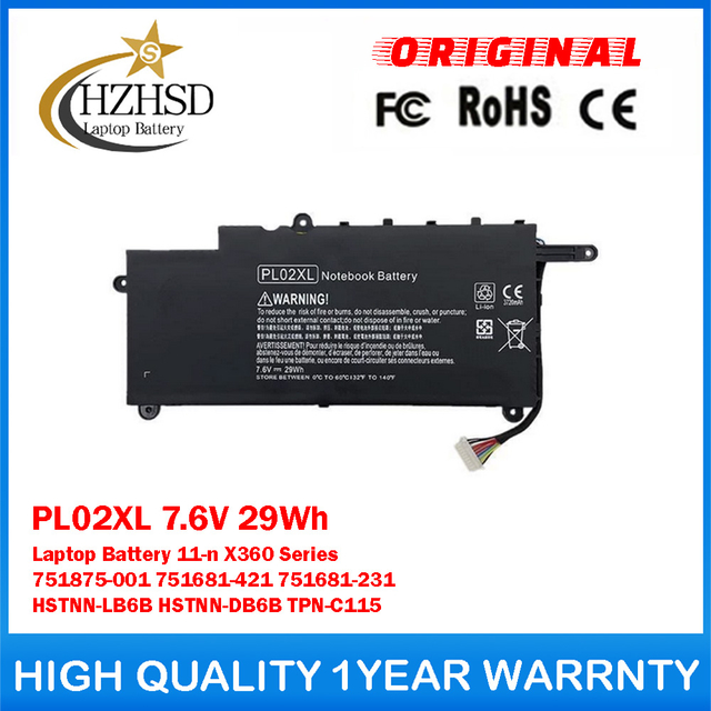 PL02XL 7.6V 29Wh Genuine Original Laptop Battery For HP Pavilion 11-n X360 Series 751875-001 751681-421 751681-231 HSTNN-LB6B HSTNN-DB6B TPN-C115