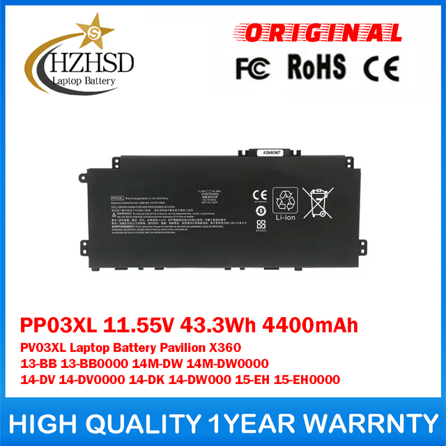 PP03XL 11.55V 43.3Wh 4400mAh PV03XL Genuine Original Laptop Battery For HP Pavilion X360 13-BB 13-BB0000 14M-DW 14M-DW0000 14-DV 14-DV0000 14-DK 14-DW000 15-EH 15-EH0000