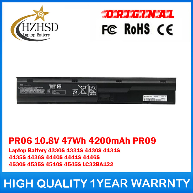 PR06 10.8V 47Wh 4200mAh PR09 Genuine Original Laptop Battery For HP ProBook 4330S 4331S 4430S 4431S 4435S 4436S 4440S 4441S 4446S 4530S 4535S 4540S 4545S LC32BA122
