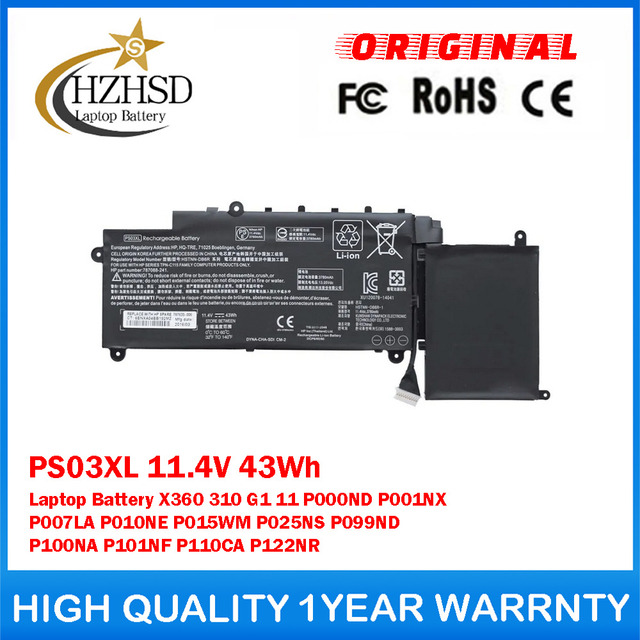 PS03XL 11.4V 43Wh Genuine Original Laptop Battery For HP Pavilion Stream X360 310 G1 11 P000ND P001NX P007LA P010NE P015WM P025NS P099ND P100NA P101NF P110CA P122NR