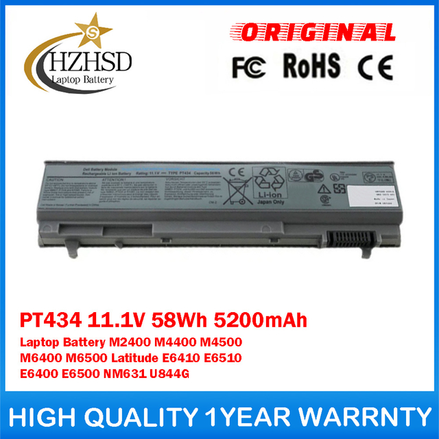 PT434 11.1V 58Wh 5200mAh Genuine Original Laptop Battery For Dell Precision M2400 M4400 M4500 M6400 M6500 Latitude E6410 E6510 E6400 E6500 NM631 U844G
