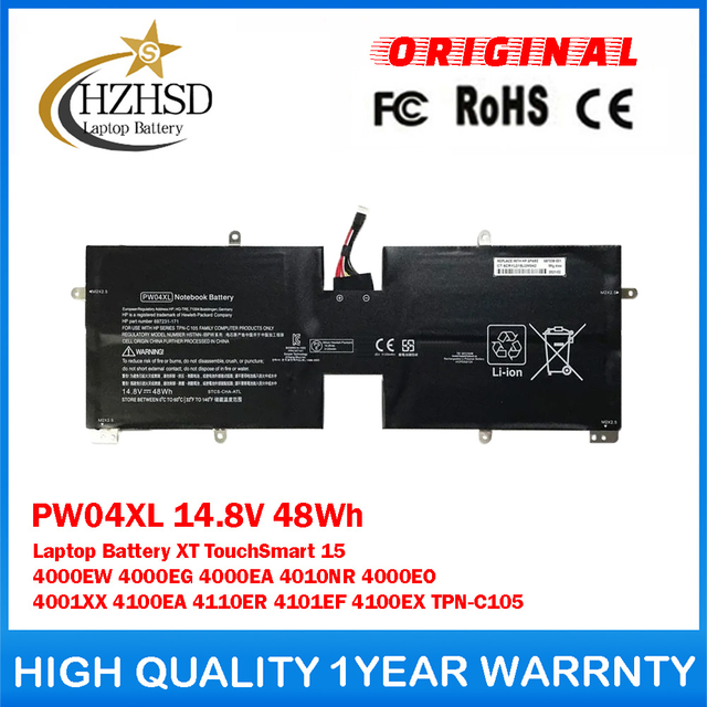 PW04XL 14.8V 48Wh Genuine Original Laptop Battery For HP Spectre XT TouchSmart 15 4000EW 4000EG 4000EA 4010NR 4000EO 4001XX 4100EA 4110ER 4101EF 4100EX TPN-C105
