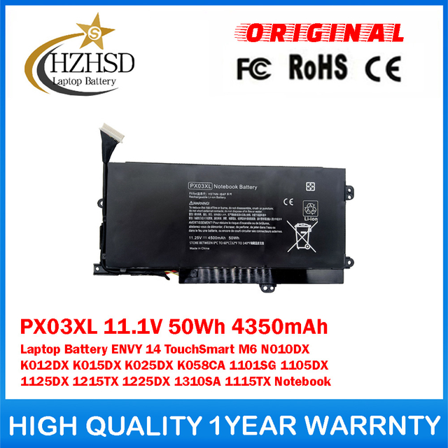PX03XL 11.1V 50Wh 4350mAh Genuine Original Laptop Battery For HP ENVY 14 TouchSmart M6 N010DX K012DX K015dx K025dx K058CA 1101sg 1105DX 1125DX 1215TX 1225dx 1310SA 1115TX Notebook