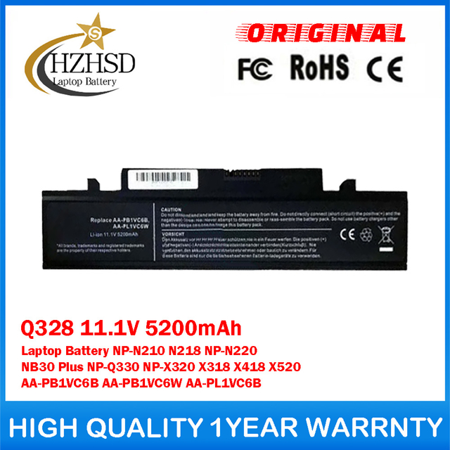 Q328 11.1V 5200mAh Genuine Original Laptop Battery For Samsung NP-N210 N218 NP-N220 NB30 Plus NP-Q330 NP-X320 X318 X418 X520 AA-PB1VC6B AA-PB1VC6W AA-PL1VC6B