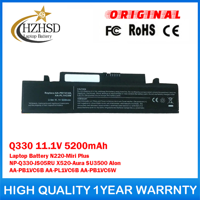 Q330 11.1V 5200mAh Genuine Original Laptop Battery For Samsung N220-Miri Plus NP-Q330-JS05RU X520-Aura SU3500 Alon AA-PB1VC6B AA-PL1VC6B AA-PB1VC6W