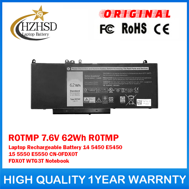 ROTMP 7.6V 62Wh R0TMP Genuine Original Laptop Rechargeable Battery For DELL Latitude 14 5450 E5450 15 5550 E5550 CN-0FDX0T FDX0T WTG3T Notebook
