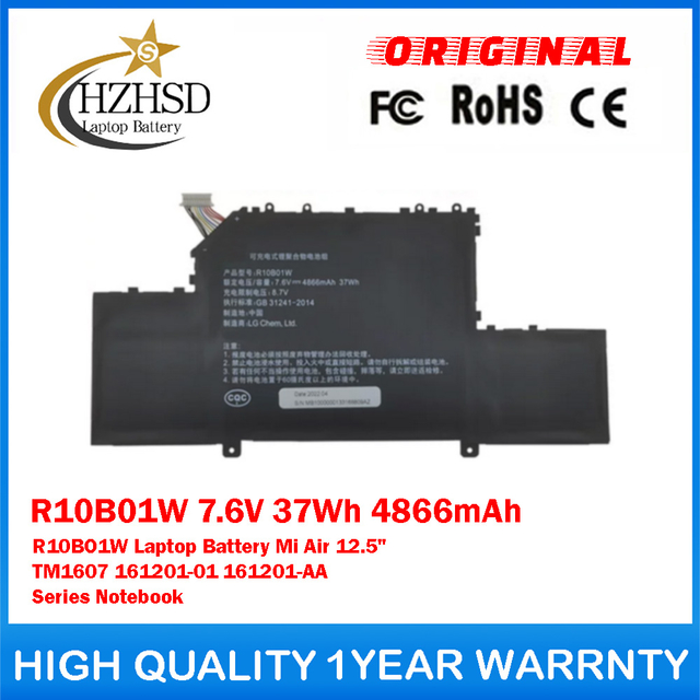 R10B01W 7.6V 37Wh 4866mAh R10BO1W Genuine Original Laptop Battery For Xiaomi Mi Air 12.5
