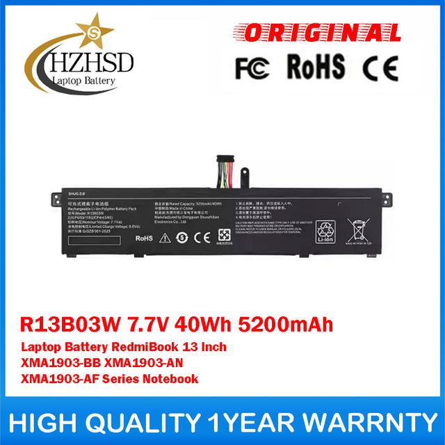 R13B03W 7.7V 40Wh 5200mAh Genuine Original Laptop Battery For Xiaomi RedmiBook 13 Inch XMA1903-BB XMA1903-AN XMA1903-AF Series Notebook