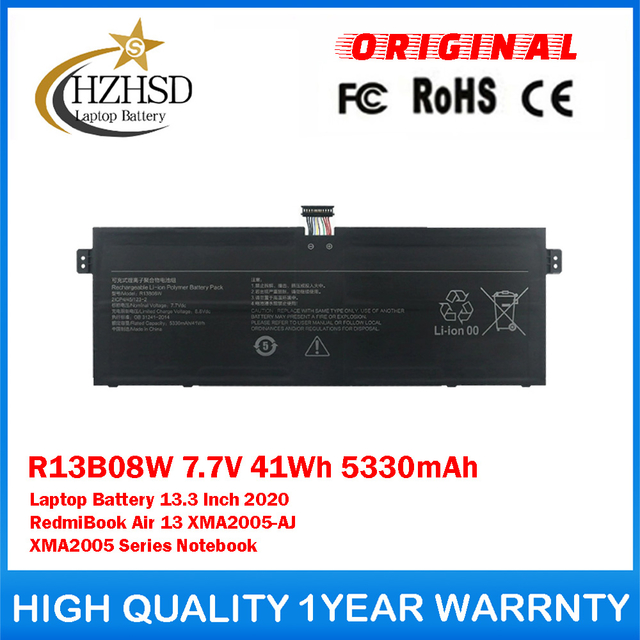 R13B08W 7.7V 41Wh 5330mAh Genuine Original Laptop Battery For Xiaomi 13.3 Inch 2020 RedmiBook Air 13 XMA2005-AJ XMA2005 Series Notebook