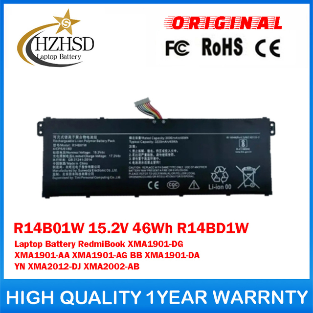 R14B01W 15.2V 46Wh R14BD1W Genuine Original Laptop Battery For Xiaomi RedmiBook XMA1901-DG XMA1901-AA XMA1901-AG BB XMA1901-DA YN XMA2012-DJ XMA2002-AB