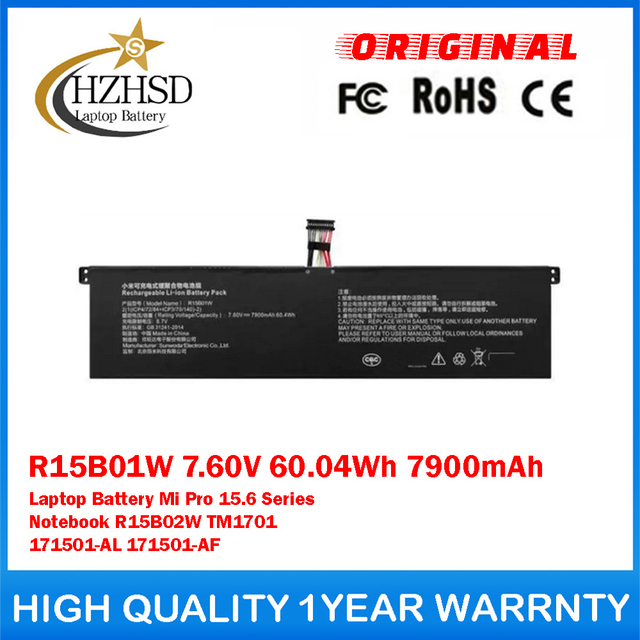 R15B01W 7.60V 60.04Wh 7900mAh Genuine Original Laptop Battery For Xiaomi Mi Pro 15.6 Series Notebook R15B02W TM1701 171501-AL 171501-AF