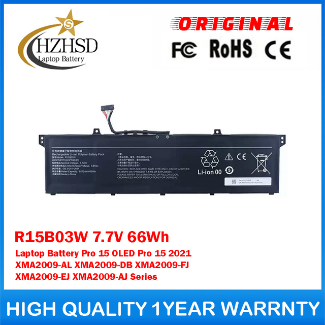 R15B03W 7.7V 66Wh Genuine Original Laptop Battery For Xiaomi Pro 15 OLED Pro 15 2021 XMA2009-AL XMA2009-DB XMA2009-FJ XMA2009-EJ XMA2009-AJ Series