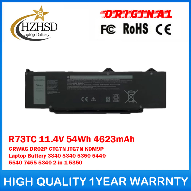 R73TC 11.4V 54Wh 4623mAh GRWKG DR02P GTG7N JTG7N KDM9P Genuine Original Laptop Battery For Dell Latitude 3340 5340 5350 5440 5540 7455 Latitude 5340 2-in-1 5350