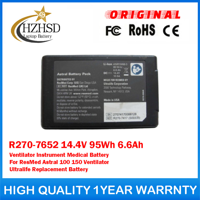 R270-7652 14.4V 95Wh 6.6Ah Ventilator Instrument Medical Battery For ResMed Astral 100 150 Ventilator Ultralife Replacement Battery