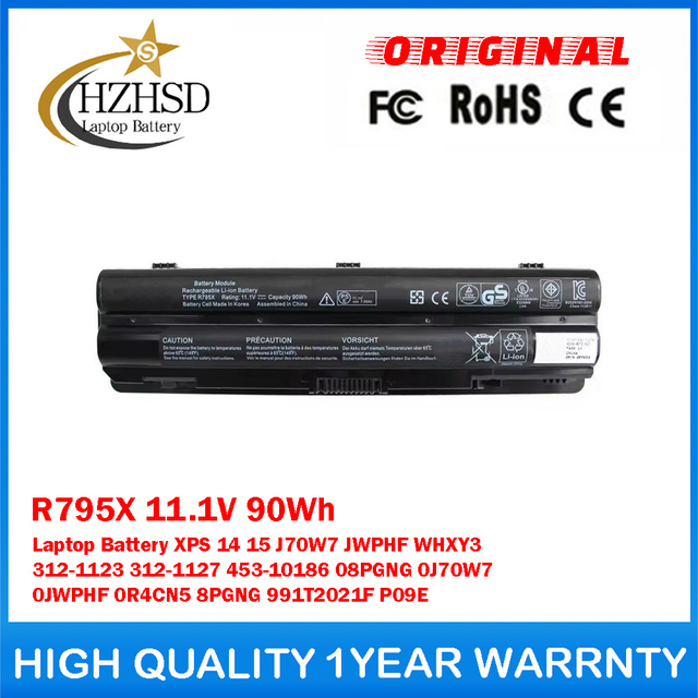 R795X 11.1V 90Wh Genuine Original Laptop Battery For DELL XPS 14 15 J70W7 JWPHF WHXY3 312-1123 312-1127 453-10186 08PGNG 0J70W7 0JWPHF 0R4CN5 8PGNG 991T2021F P09E
