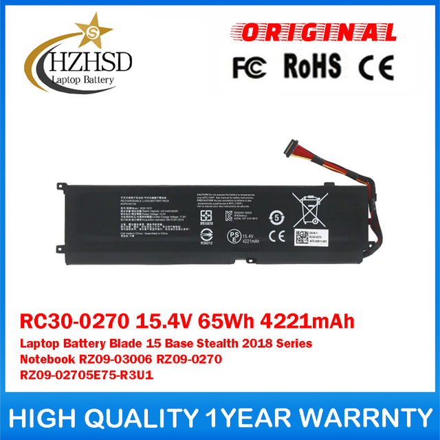 RC30-0270 15.4V 65Wh 4221mAh Genuine Original Laptop Battery For Razer Blade 15 Base Stealth 2018 Series Notebook RZ09-03006 RZ09-0270 RZ09-02705E75-R3U1