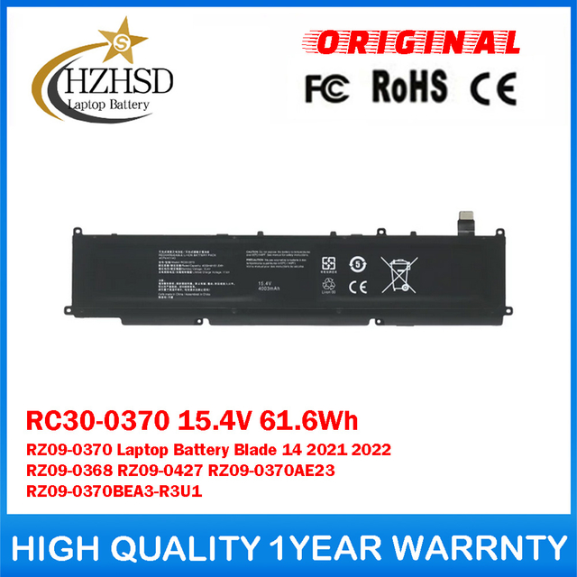 RC30-0370 15.4V 61.6Wh RZ09-0370 Genuine Original Laptop Battery For Razer Blade 14 2021 2022 RZ09-0368 RZ09-0427 RZ09-0370AE23 RZ09-0370BEA3-R3U1