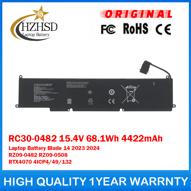 RC30-0482 15.4V 68.1Wh 4422mAh Genuine Original Laptop Battery For Razer Blade 14 2023 2024 RZ09-0482 RZ09-0508 RTX4070 4ICP4/49/132
