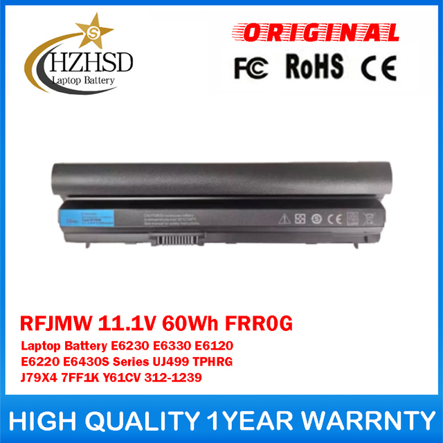 RFJMW 11.1V 60Wh FRR0G Genuine Original Laptop Battery For Dell Latitude E6230 E6330 E6120 E6220 E6430S Series UJ499 TPHRG J79X4 7FF1K Y61CV 312-1239