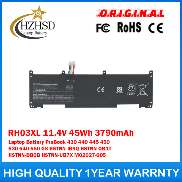 RH03XL 11.4V 45Wh 3790mAh Genuine Original Laptop Battery For HP ProBook 430 440 445 450 630 640 650 G8 HSTNN-IB9Q HSTNN-OB1T HSTNN-DB0B HSTNN-UB7X M02027-005