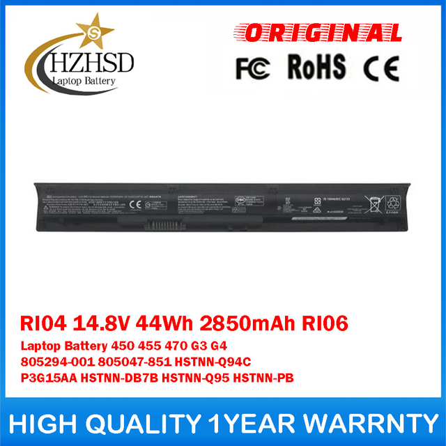 RI04 14.8V 44Wh 2850mAh RI06 Genuine Original Laptop Battery For HP ProBook 450 455 470 G3 G4 805294-001 805047-851 HSTNN-Q94C P3G15AA HSTNN-DB7B HSTNN-Q95 HSTNN-PB