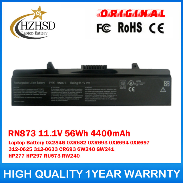 RN873 11.1V 56Wh 4400mAh Genuine Original Laptop Battery For Dell 0X284G 0XR682 0XR693 0XR694 0XR697 312-0625 312-0633 CR693 GW240 GW241 HP277 HP297 RU573 RW240